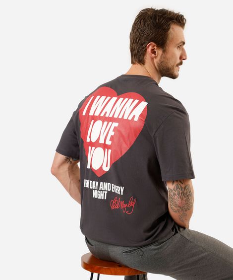 camiseta masculina i wanna love you cinza