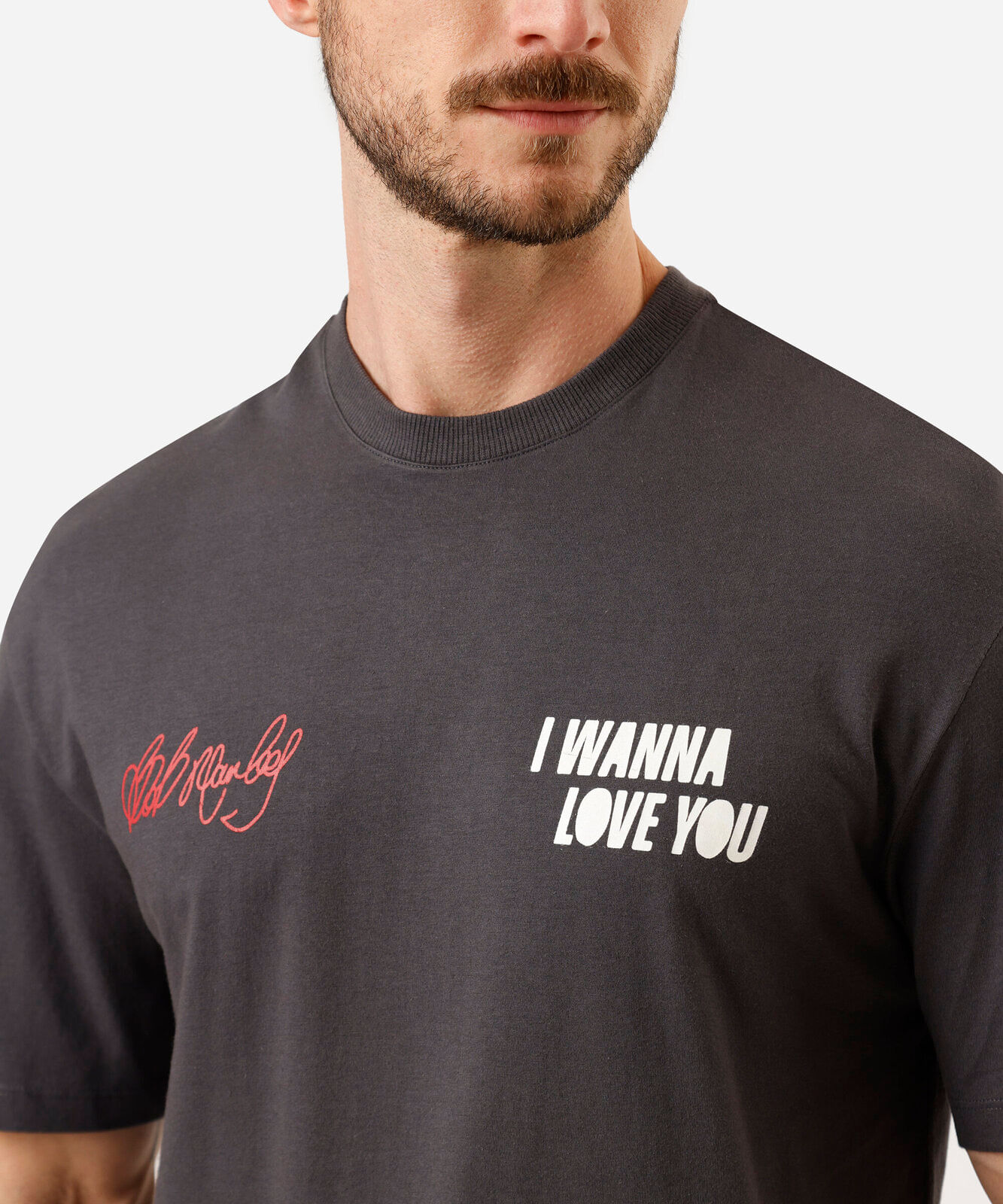 camiseta masculina i wanna love you cinza