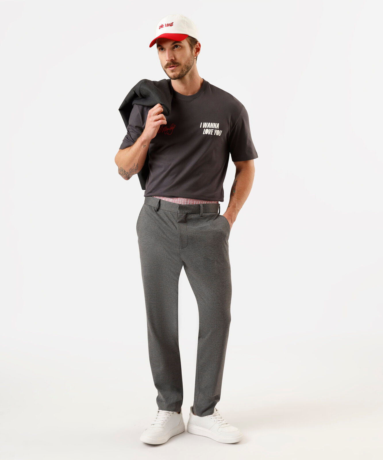 camiseta masculina i wanna love you cinza