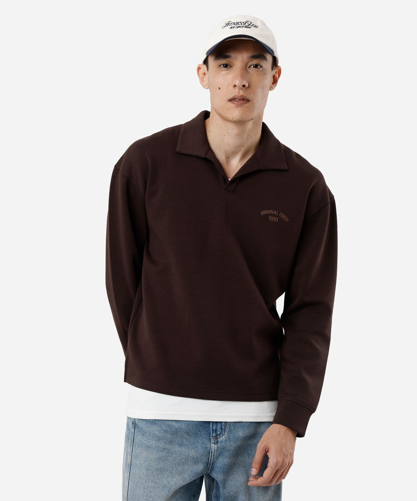 camiseta masculina manga longa com gola marrom