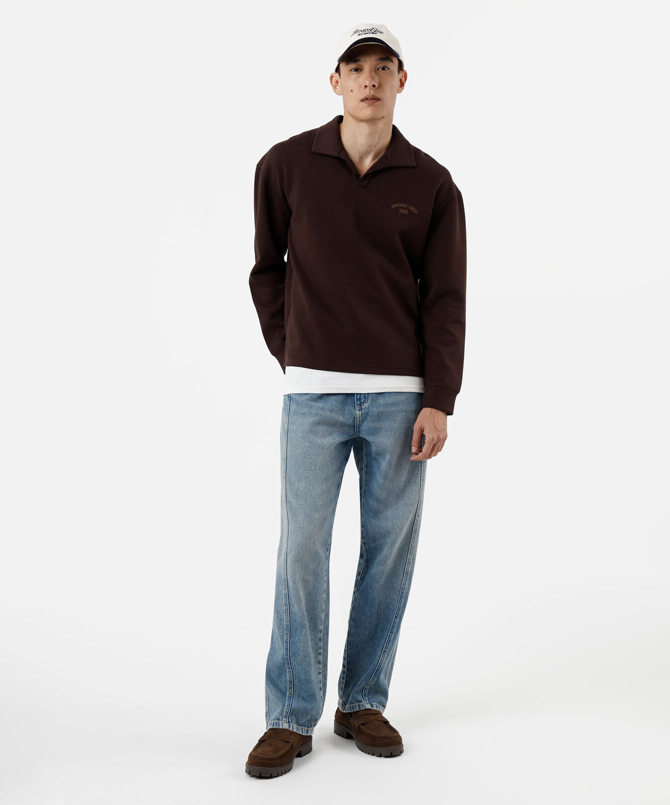 camiseta masculina manga longa com gola marrom