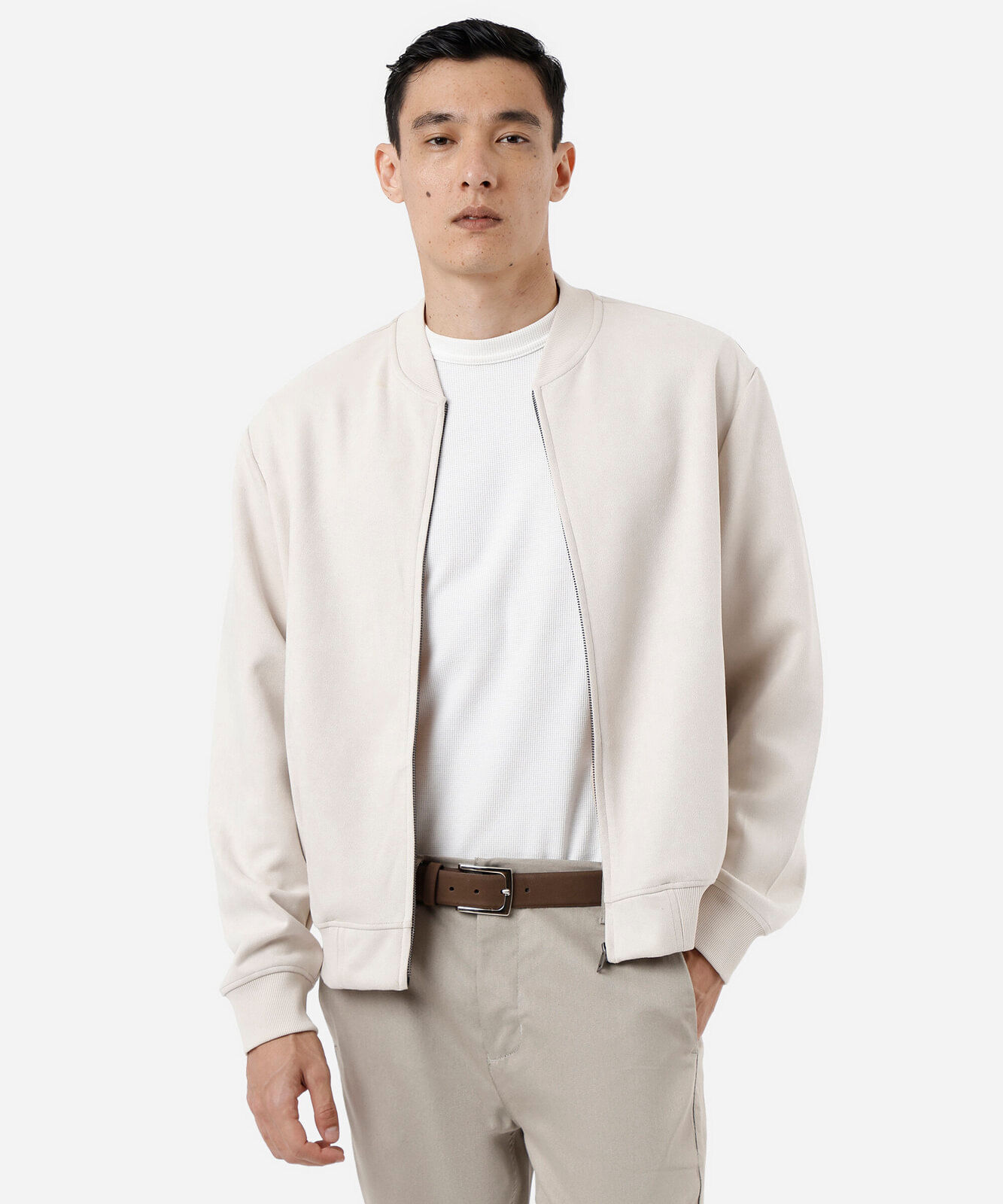 jaqueta bomber masculina de suede off white