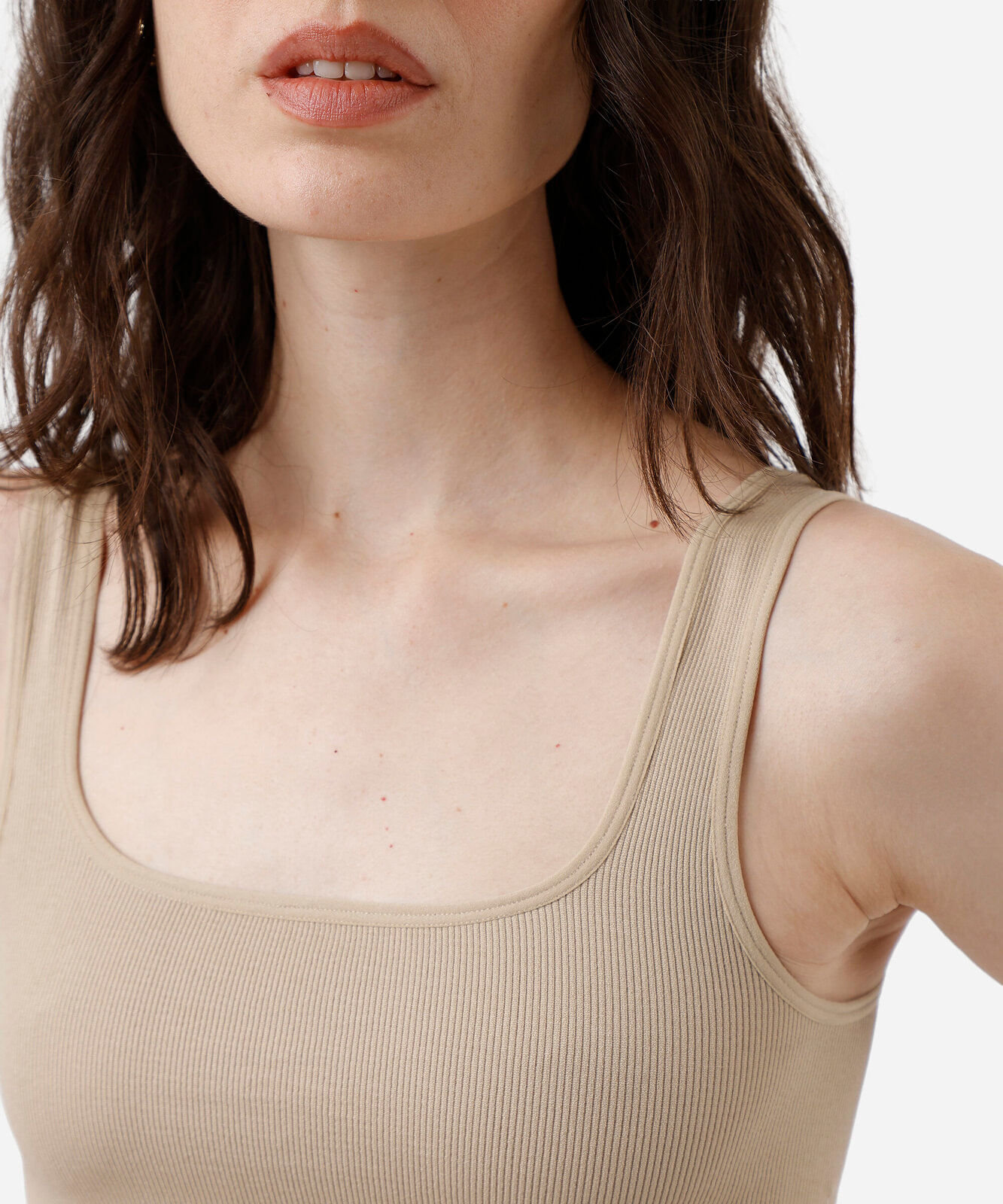 top cropped feminino de poliamida canelado bege
