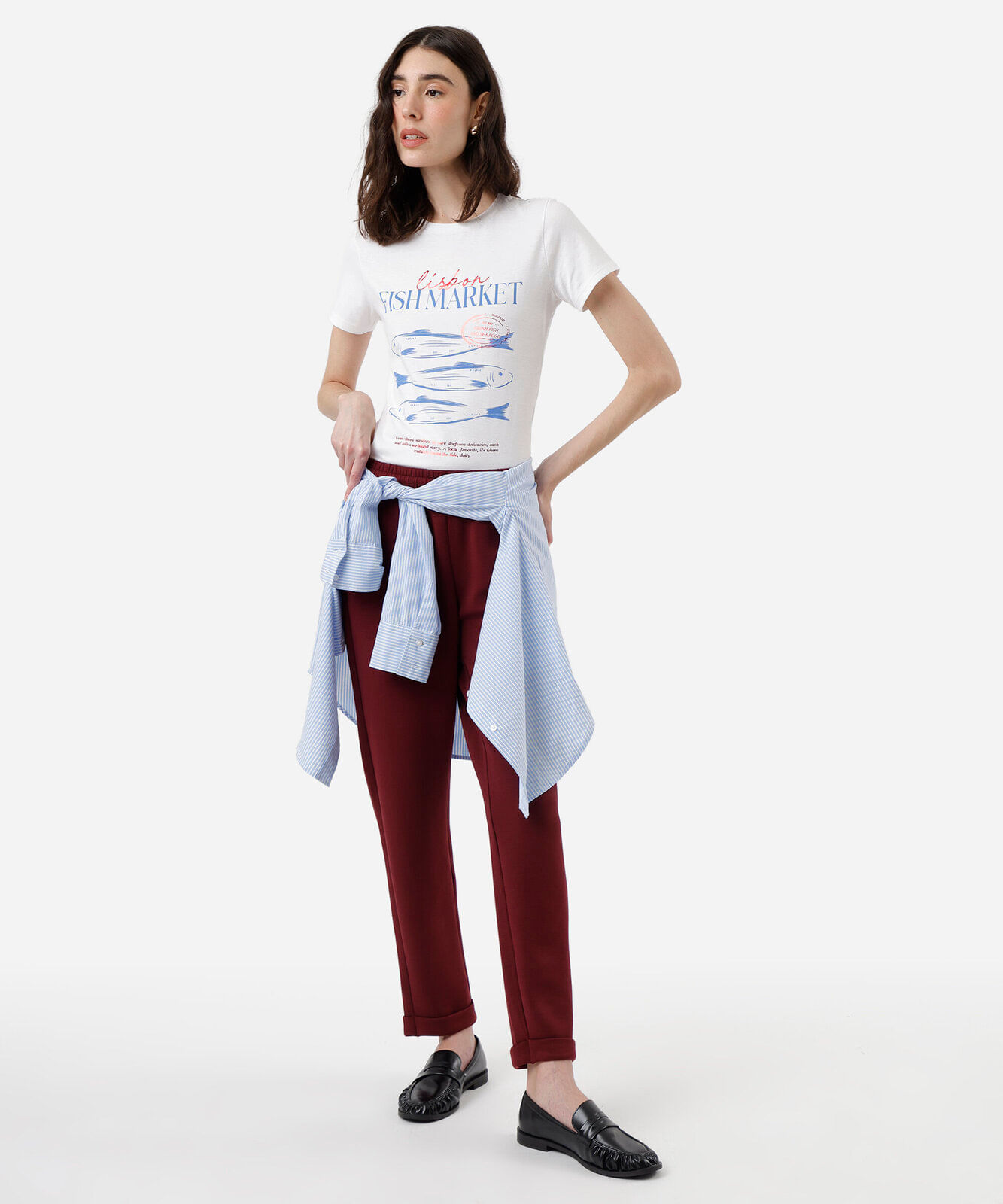 camiseta feminina de algodão fish market off white