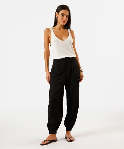 calça balloon feminina com viscose cintura alta preta
