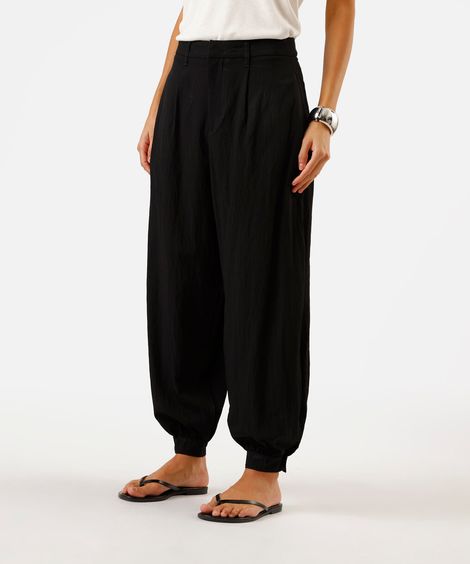 calça balloon feminina com viscose cintura alta preta