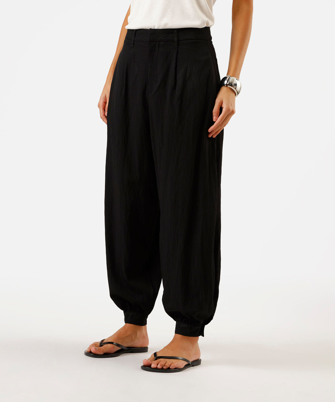 calça balloon feminina com viscose cintura alta preta