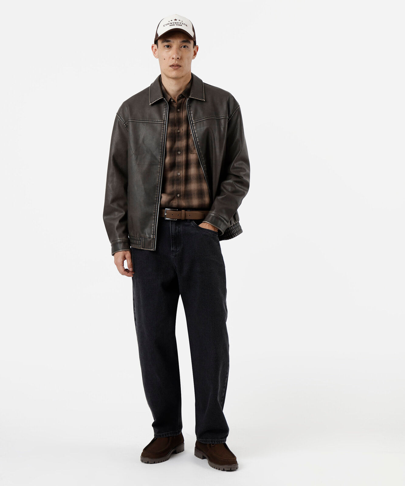 camisa masculina com viscose manga longa xadrez marrom