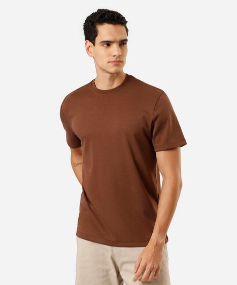 camiseta de algodão peruano básica manga curta marrom