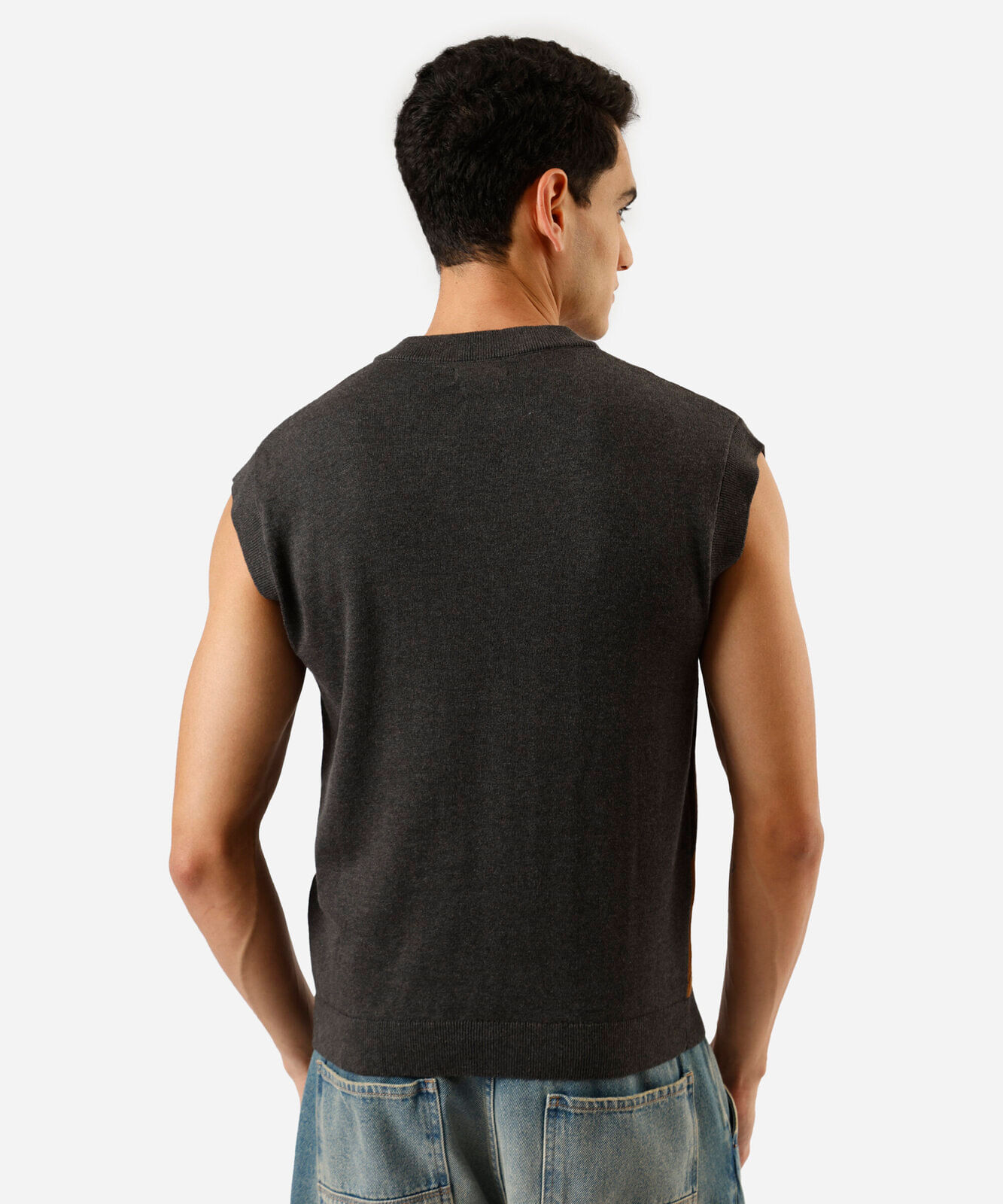 colete masculino de tricot xadrez argyle cinza