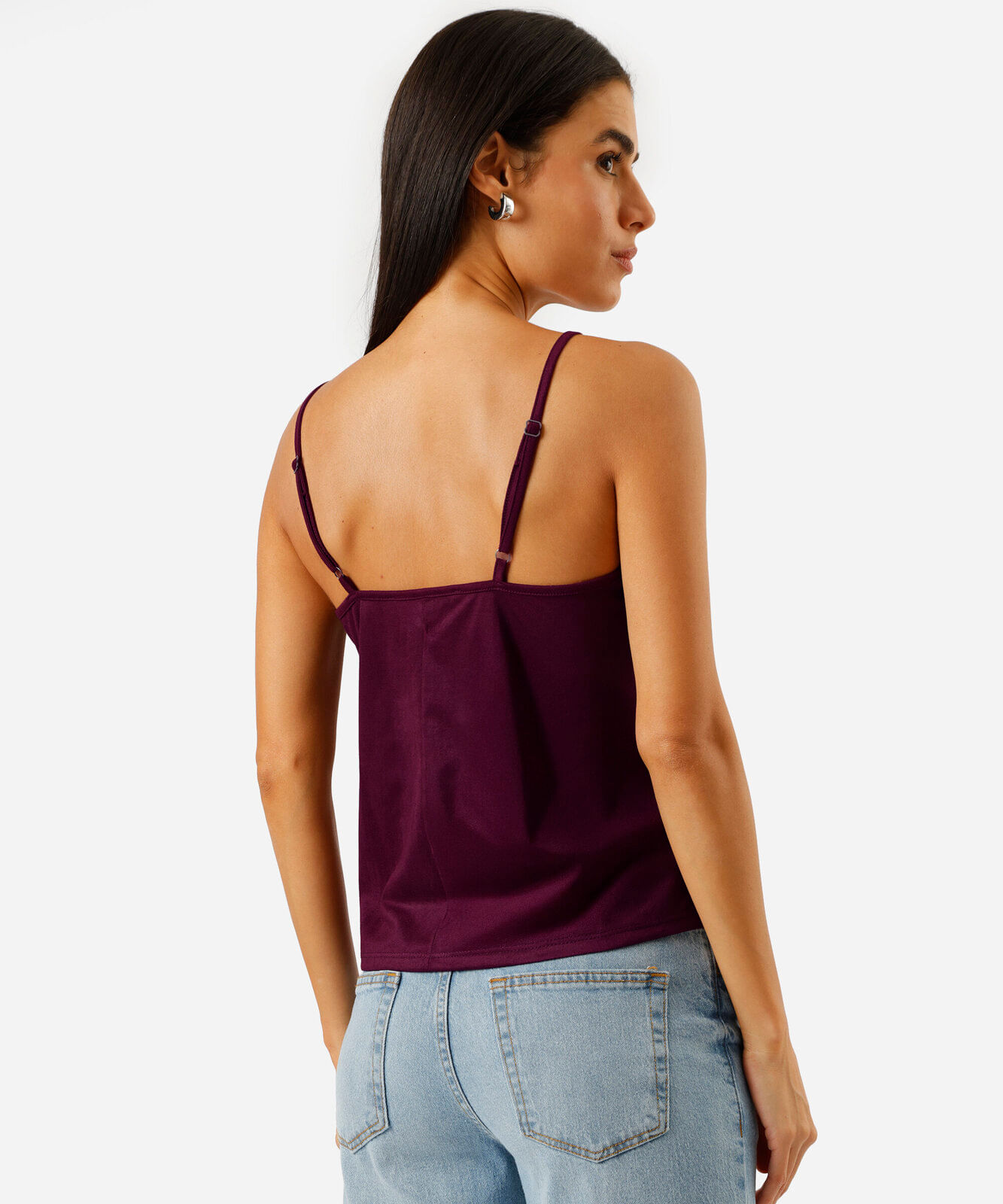 regata feminina de suede com renda vinho
