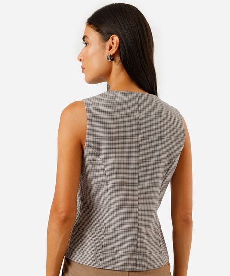 colete feminino decote v xadrez azul