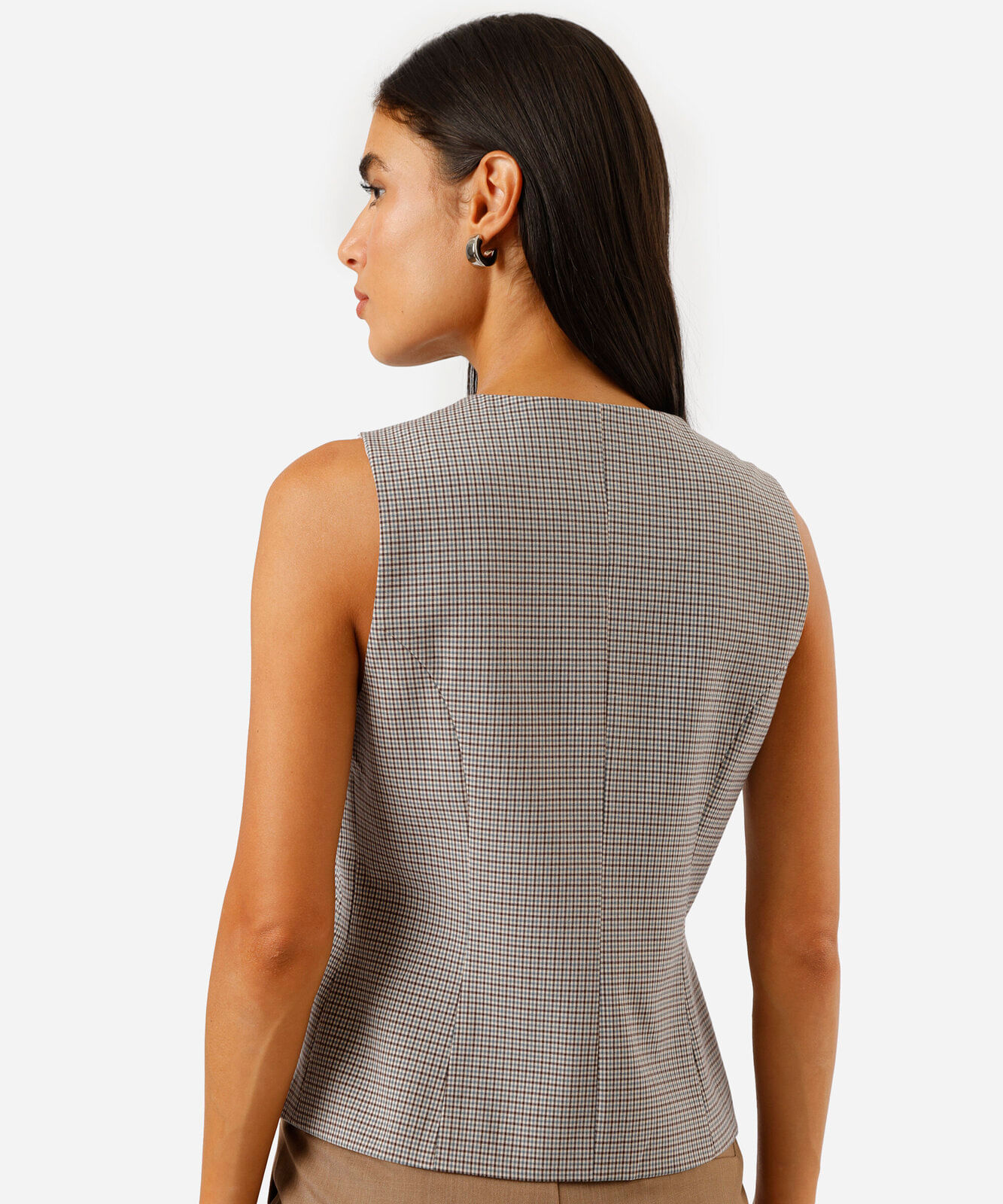 colete feminino decote v xadrez azul
