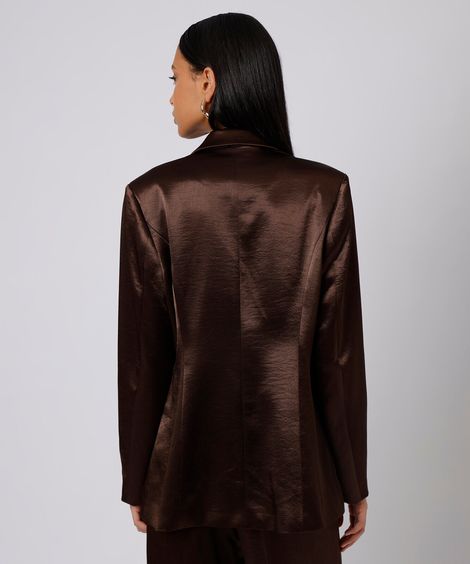 blazer de alfaiataria feminino acetinado mindset marrom