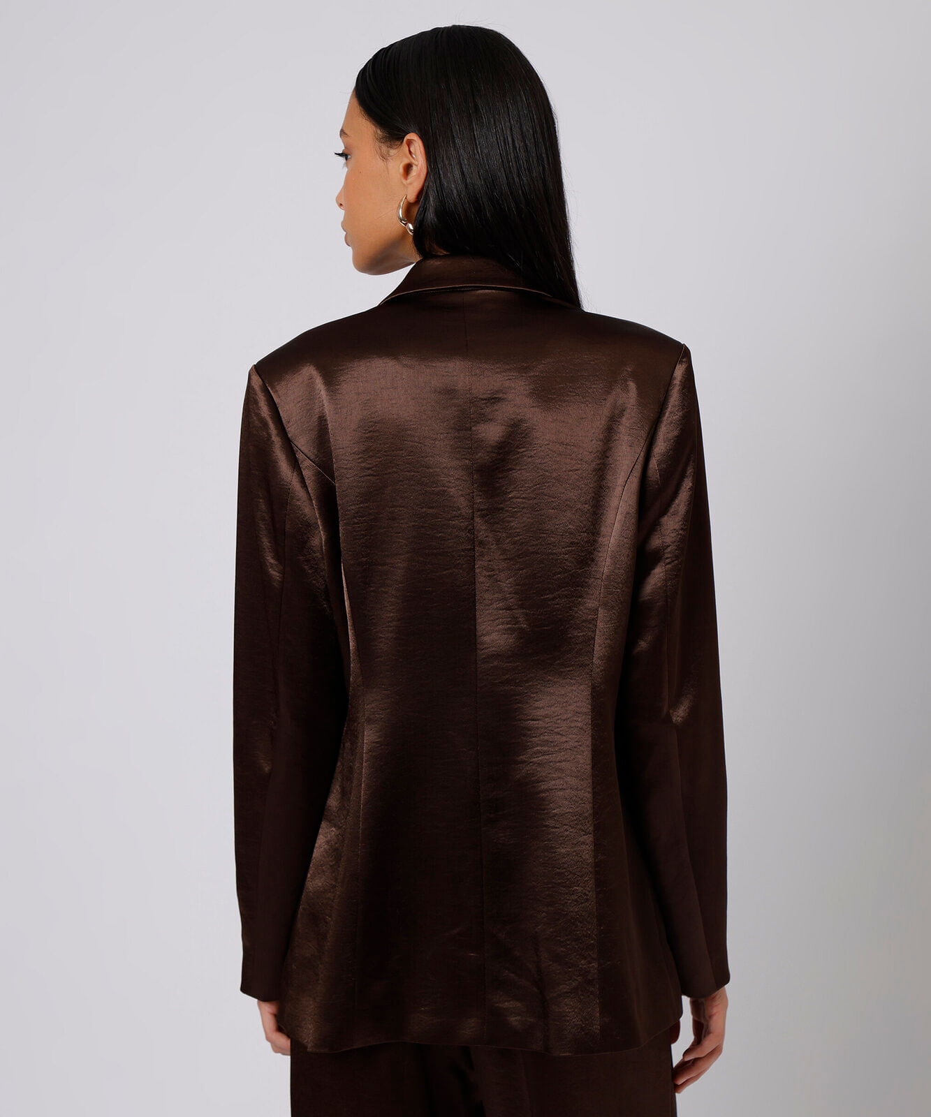 blazer de alfaiataria feminino acetinado mindset marrom