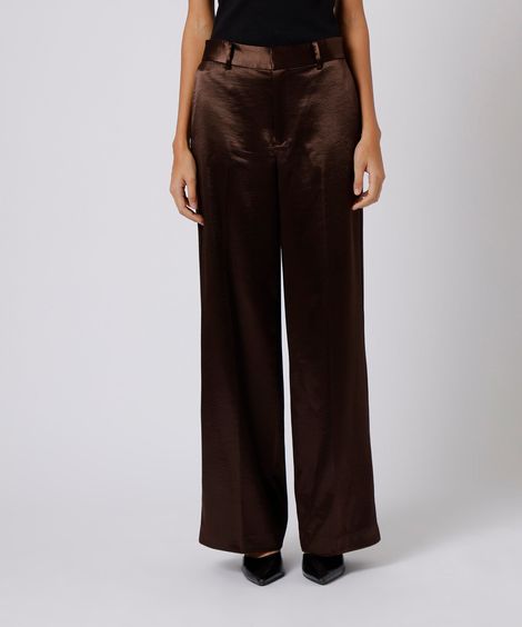 calça de alfaiataria feminina acetinada mindset marrom