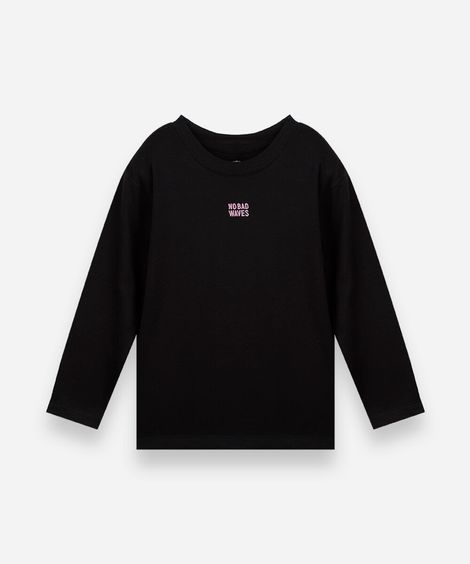 camiseta infantil estampada com manga longa preto