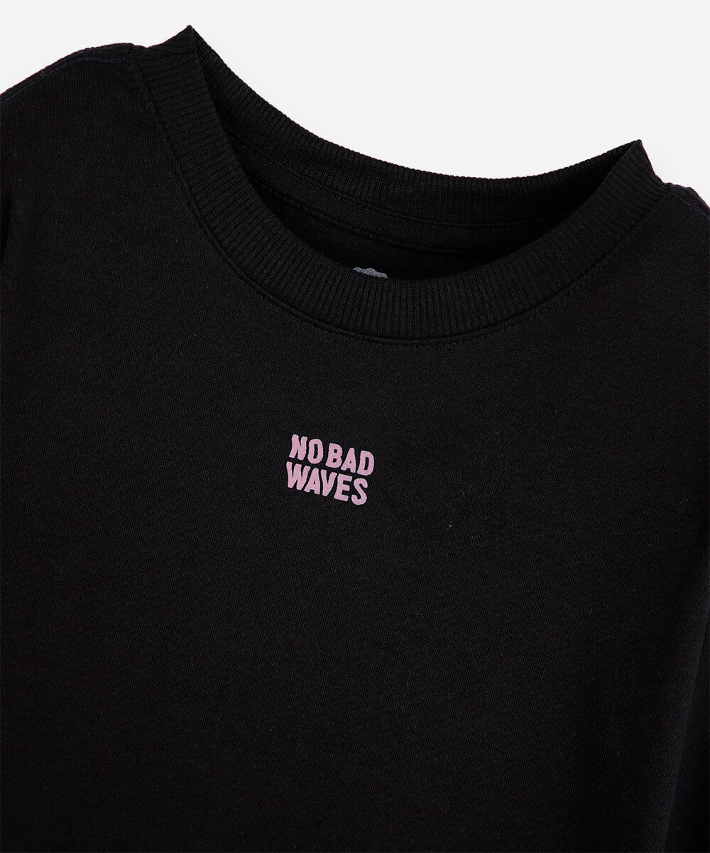 camiseta infantil estampada com manga longa preto