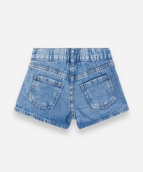 short saia infantil jeans bordado azul