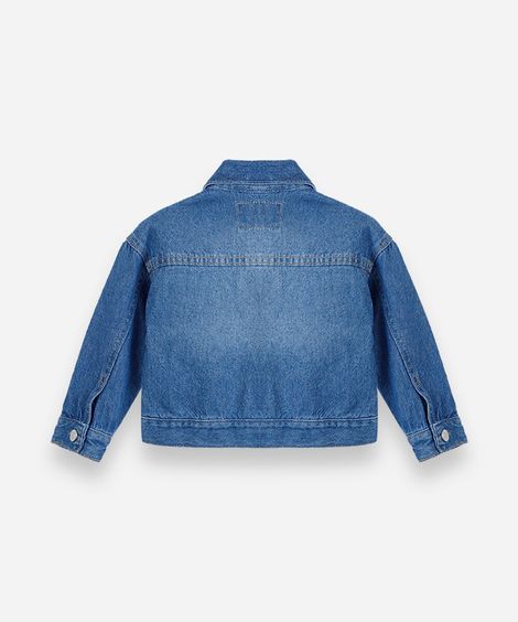 jaqueta infantil jeans com laços bordados azul