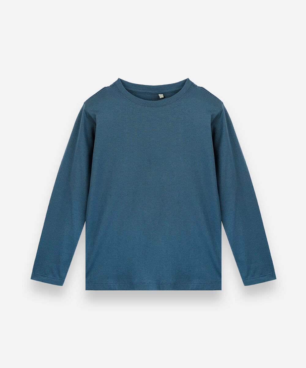 camiseta infantil de algodão manga longa azul