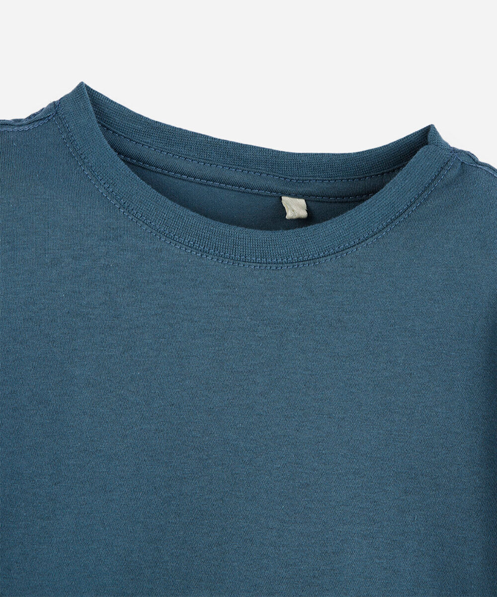 camiseta infantil de algodão manga longa azul