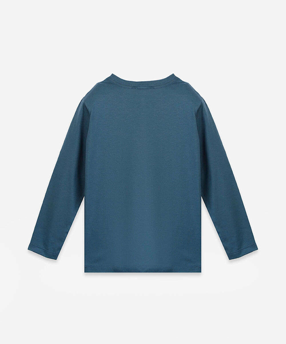 camiseta infantil de algodão manga longa azul