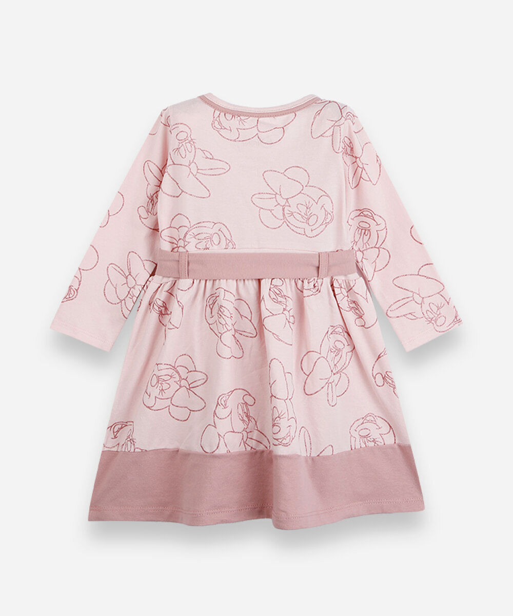 vestido infantil de algodão manga longa minnie rosa