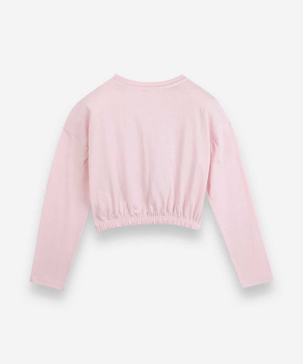 blusa infantil de algodão manga longa stitch com paetê rosa