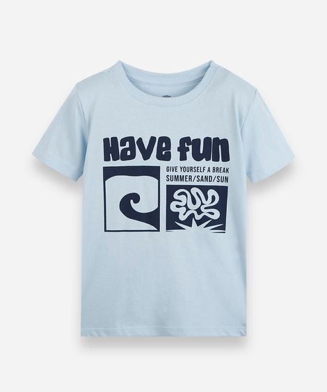 camiseta infantil de algodão manga curta estampada azul