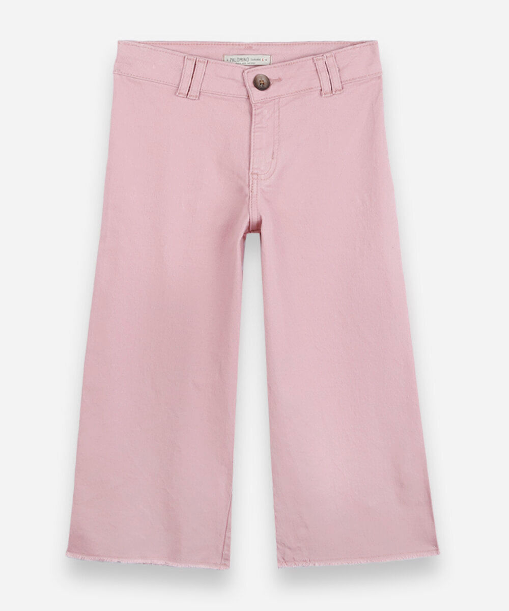 calça infantil de sarja  com barra a fio rosa