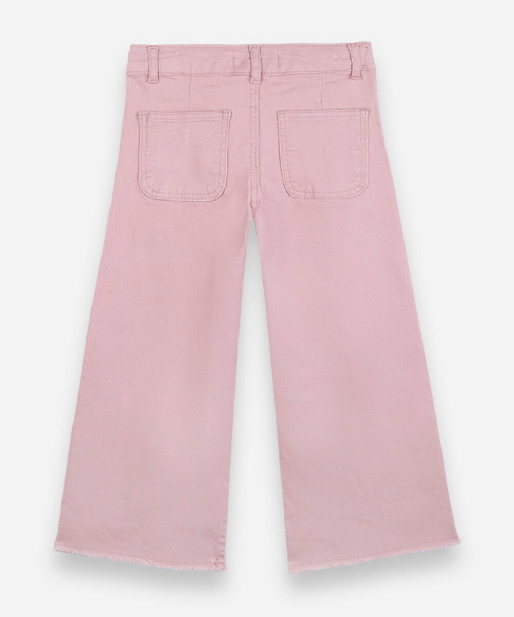 calça infantil de sarja  com barra a fio rosa