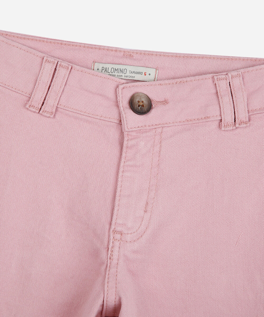 calça infantil de sarja  com barra a fio rosa