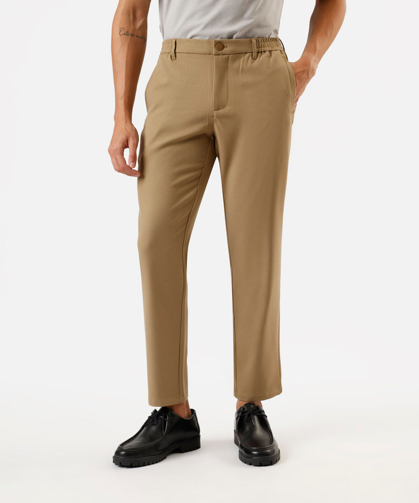 calça social slim masculina cós com elástico bege