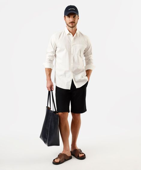 bermuda reta de sarja com bolso preto