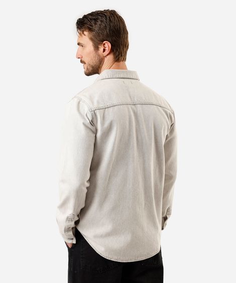 camisa masculina jeans manga longa cinza