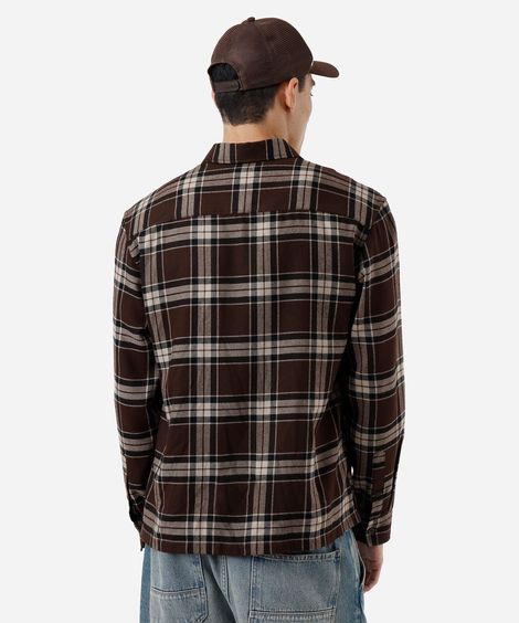 camisa masculina xadrez com mangas longas marrom