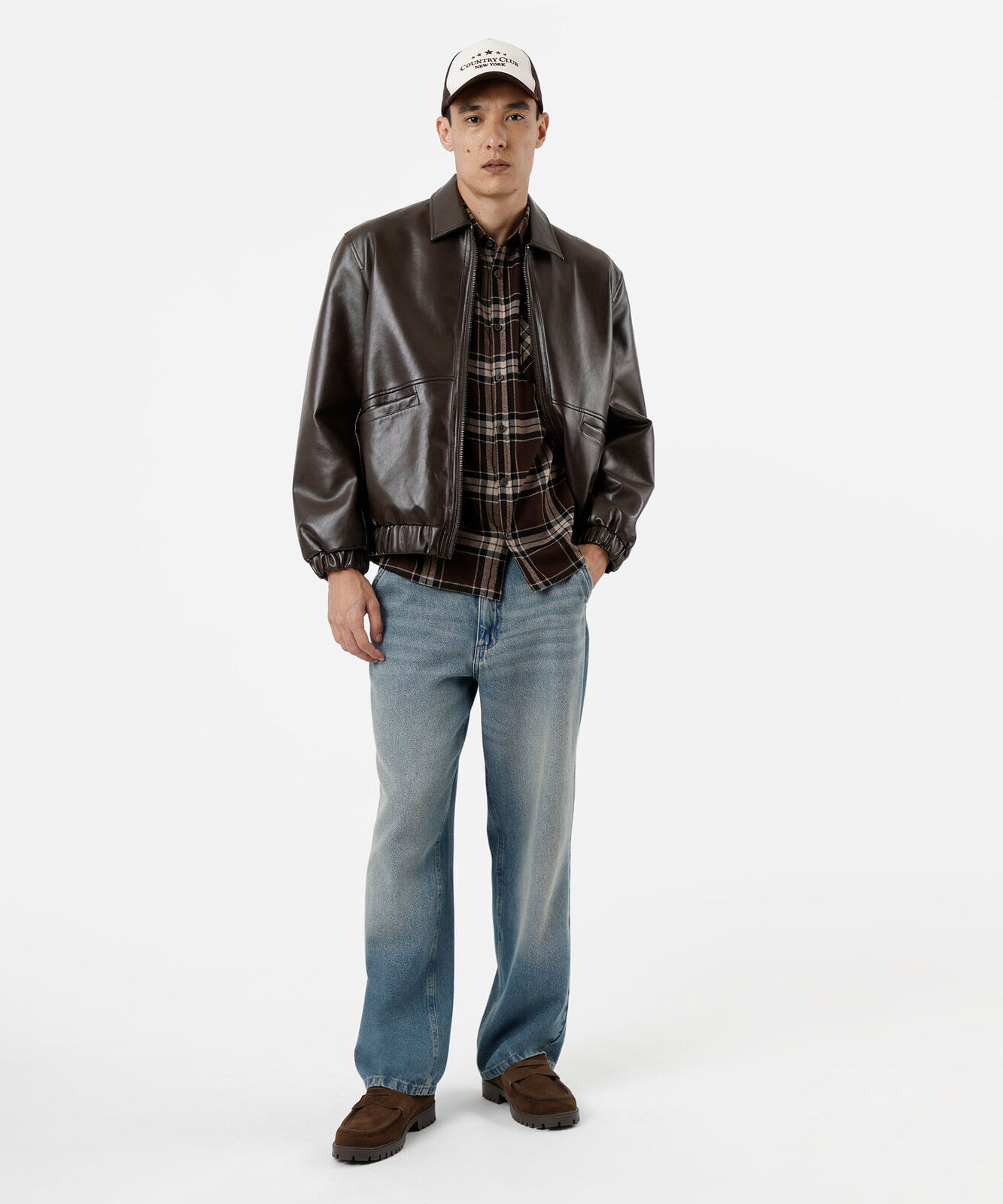 camisa masculina xadrez com mangas longas marrom