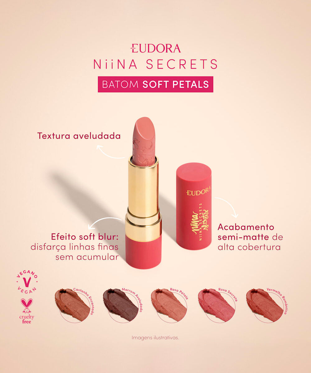 batom eudora by niina secrets soft petals rosé pétala