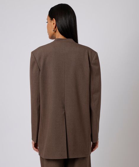 blazer de alfaiataria feminino sem lapela mindset marrom