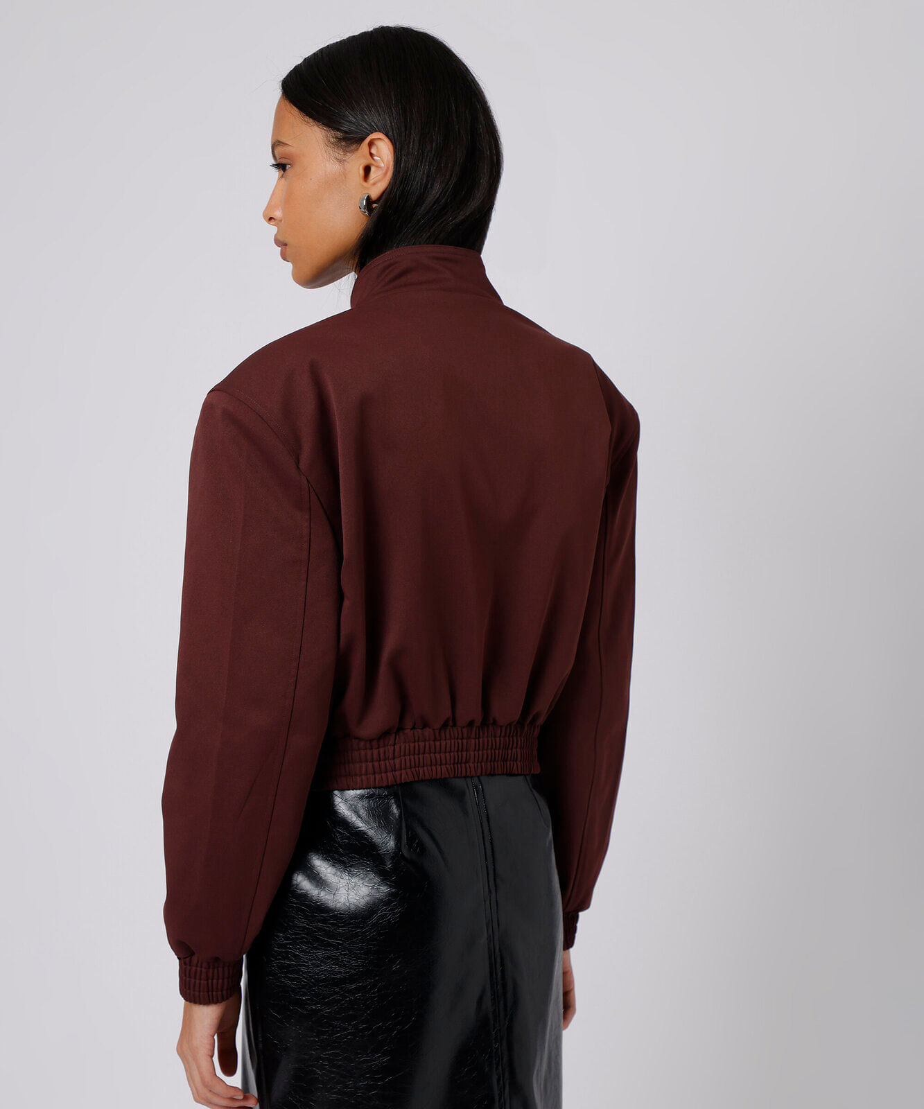 jaqueta bomber cropped feminina funnel neck mindset vinho