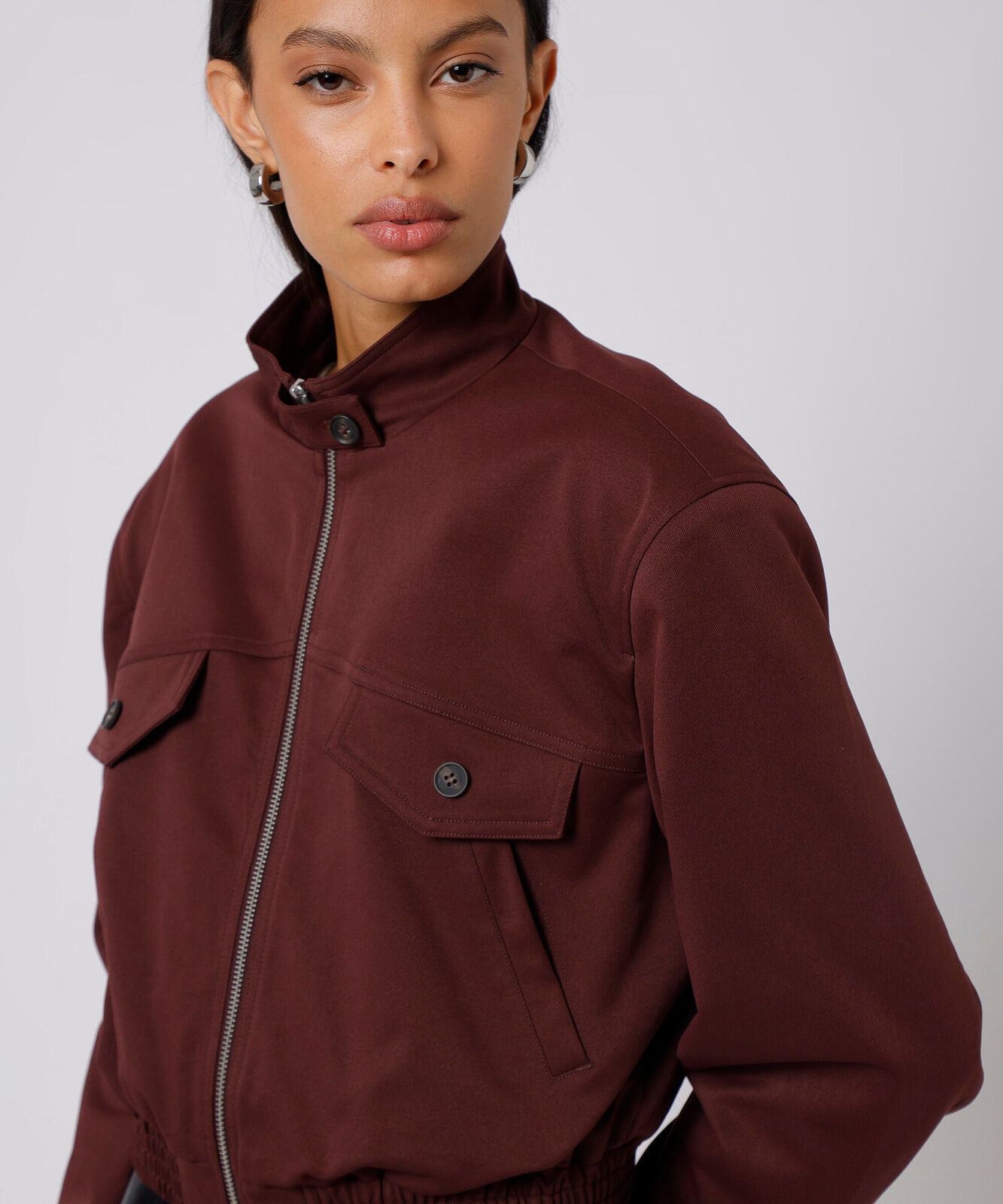 jaqueta bomber cropped feminina funnel neck mindset vinho