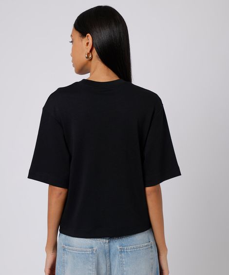 camiseta box fit feminina de algodão peruano mindset preta