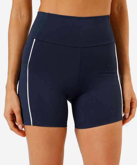 bermuda feminina esportiva com nervura azul