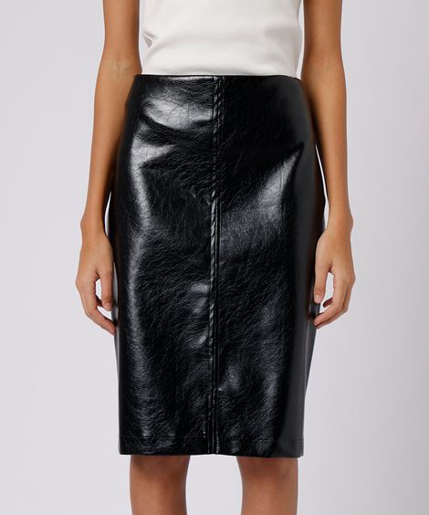 saia midi lápis feminina de pu texturizada mindset preta