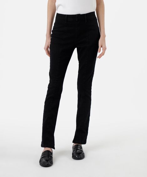 calça slim feminina jeans cintura alta com fenda preta