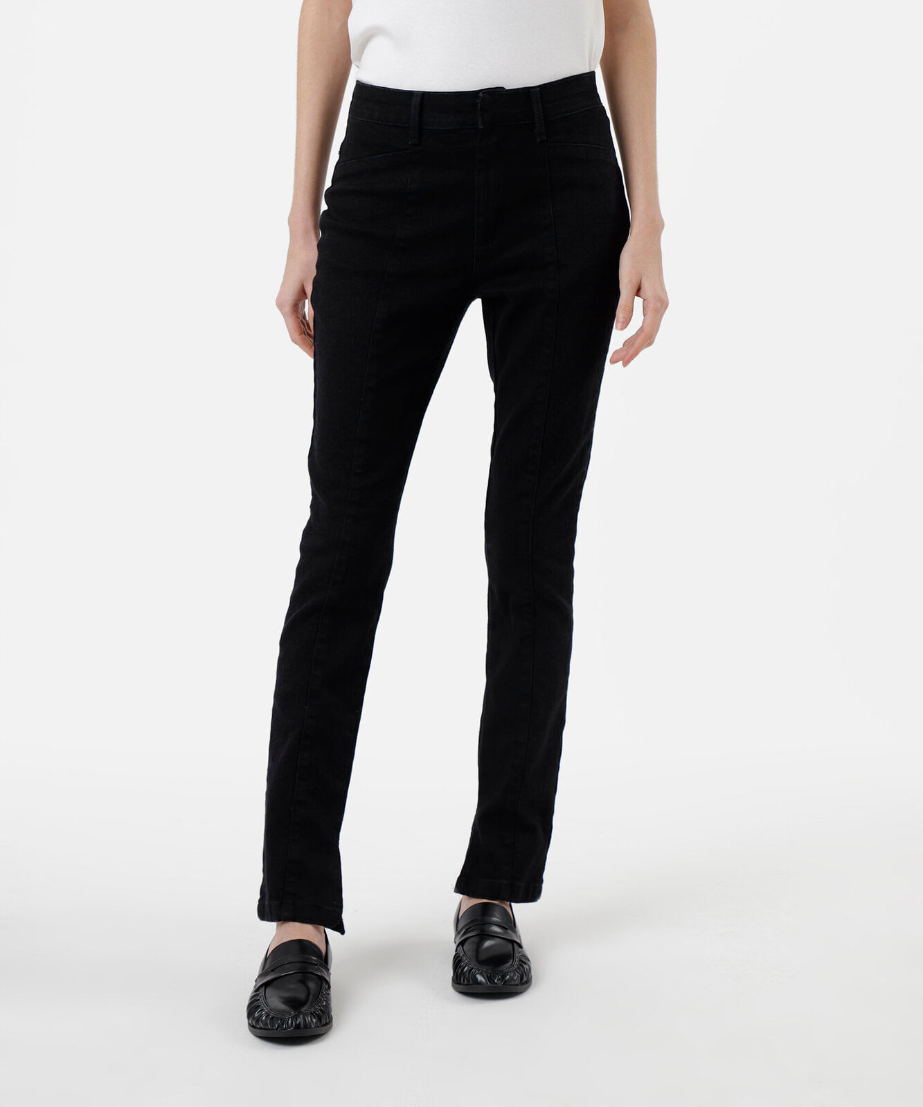 calça slim feminina jeans cintura alta com fenda preta