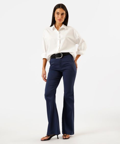 calça flare feminina cintura alta azul