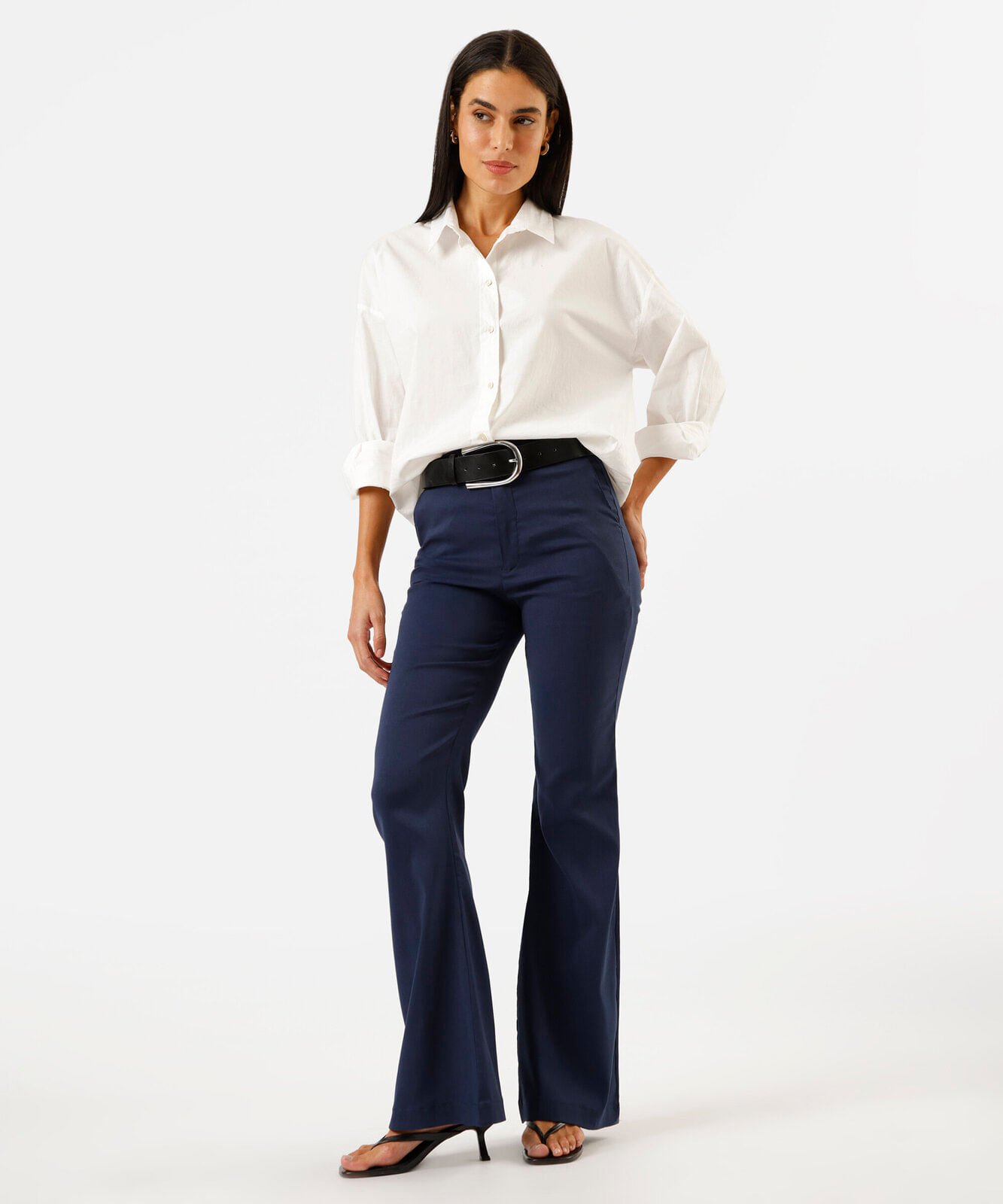 calça flare feminina cintura alta azul