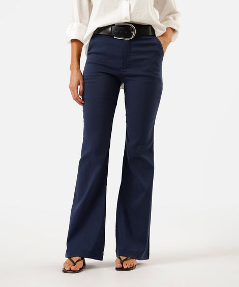 calça flare feminina cintura alta azul